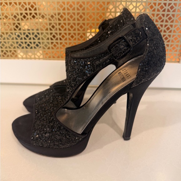Stuart Weitzman Shoes - Stuart Weitzman Black Glitter Peep-Toe High Heels! EUC! Size 7